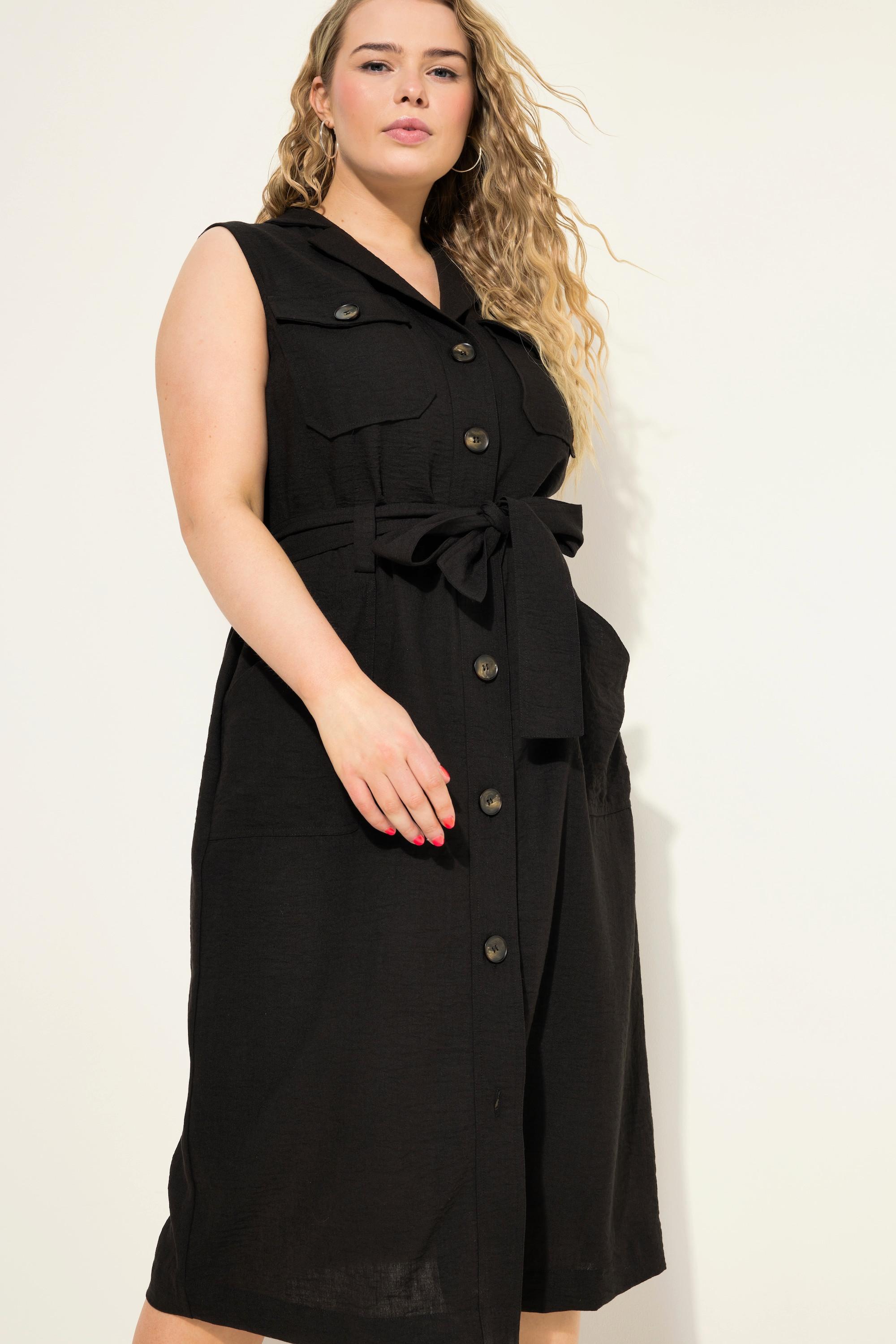 Studio Untold Robe midi style militaire sans manches lin mélangé ceinture à nouer col à revers patte de boutonnage  