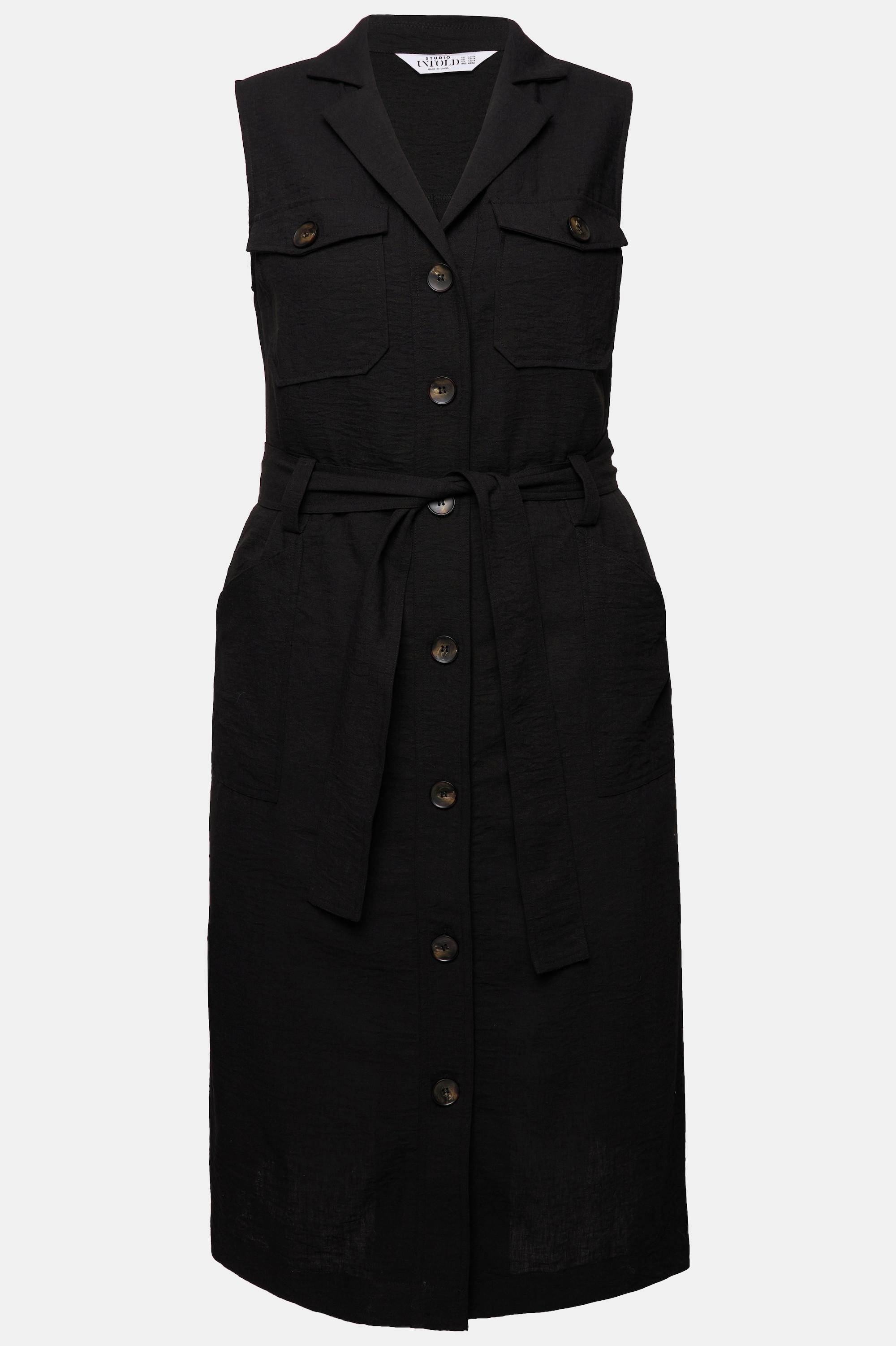 Studio Untold Robe midi style militaire sans manches lin mélangé ceinture à nouer col à revers patte de boutonnage  