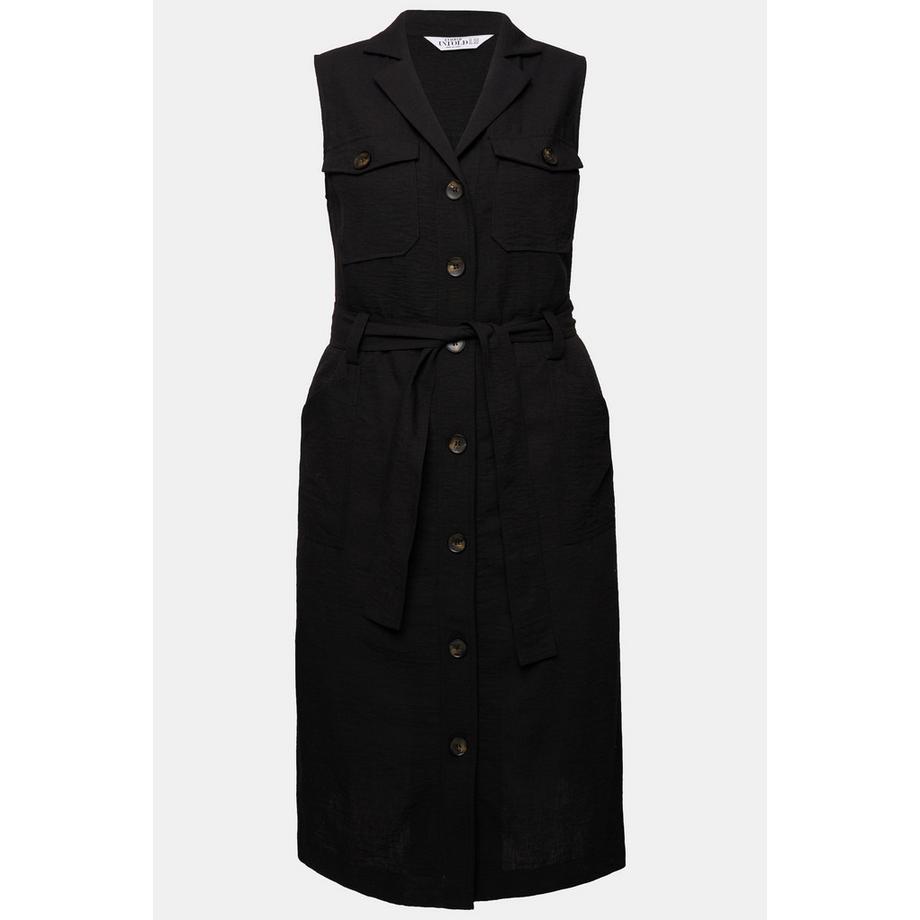 Studio Untold Robe midi style militaire sans manches lin mélangé ceinture à nouer col à revers patte de boutonnage  