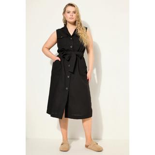 Studio Untold Robe midi style militaire sans manches lin mélangé ceinture à nouer col à revers patte de boutonnage  