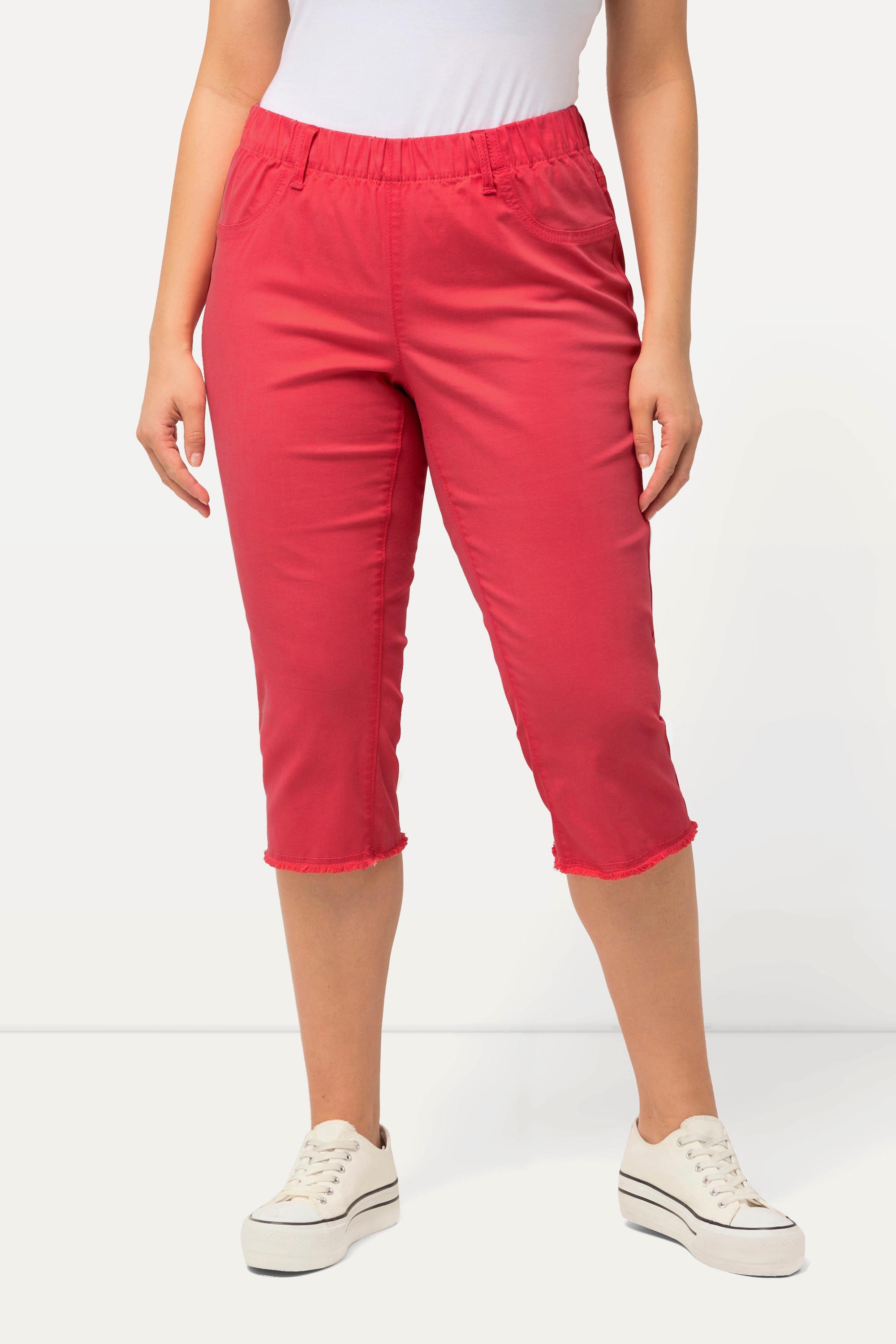 Ulla Popken  Pantaloni Capri a 7/8 modello Sienna in tessuto elasticizzato con orli sfrangiati e taglio della gamba aderente 