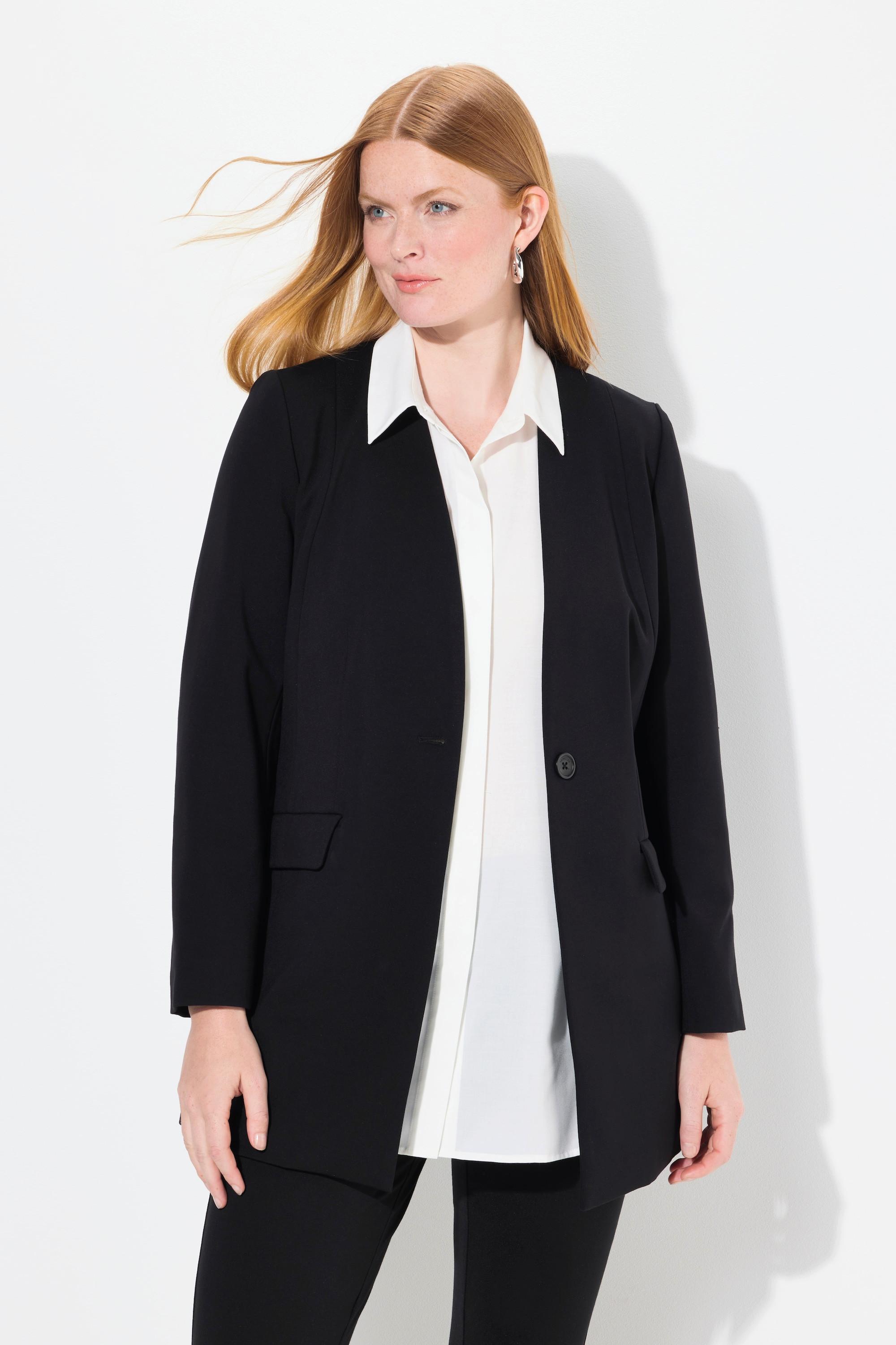 Ulla Popken  Blazer in jersey punto Roma con scollo a V e abbottonatura 