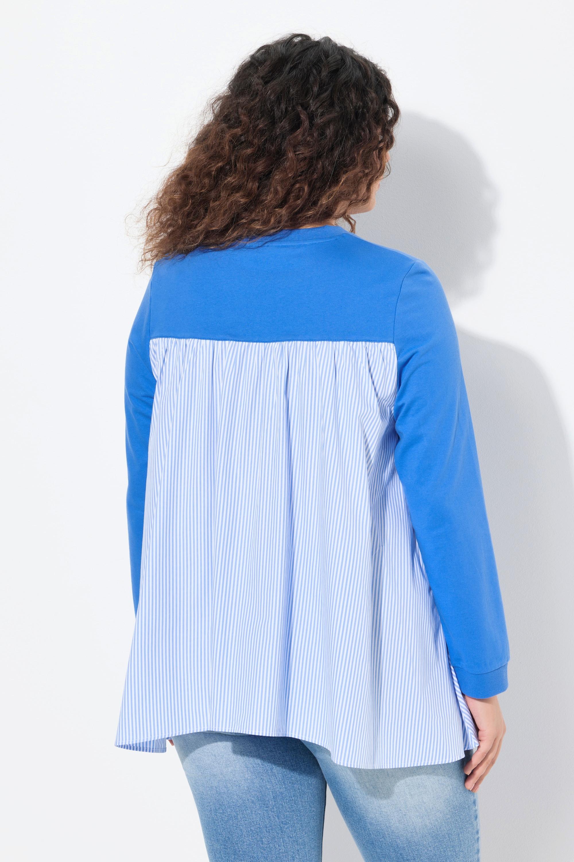 Ulla Popken Felpa Inserti Tessuto Righe Scollo Rotondo Maniche Lunghe  