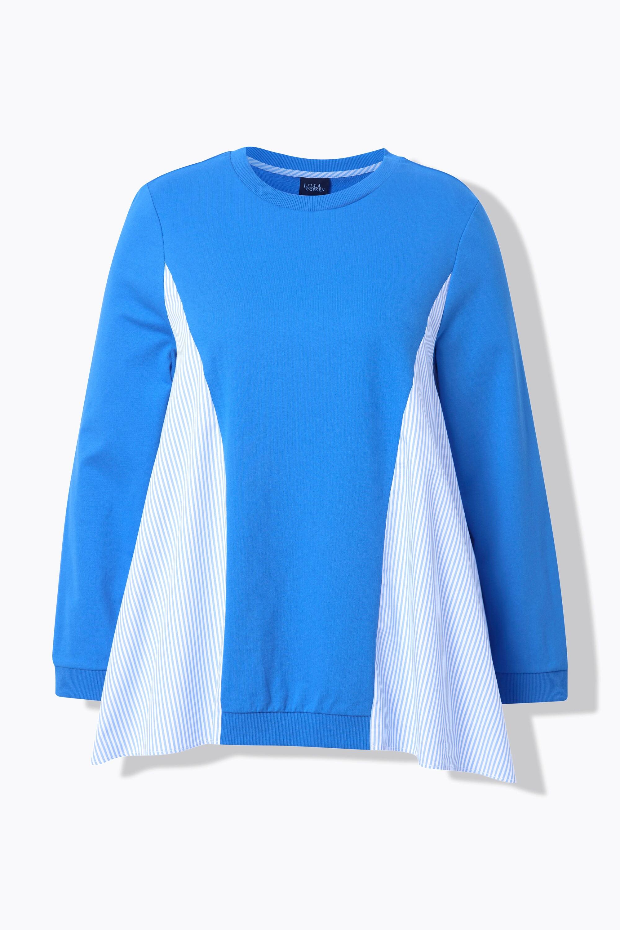 Ulla Popken Felpa Inserti Tessuto Righe Scollo Rotondo Maniche Lunghe  