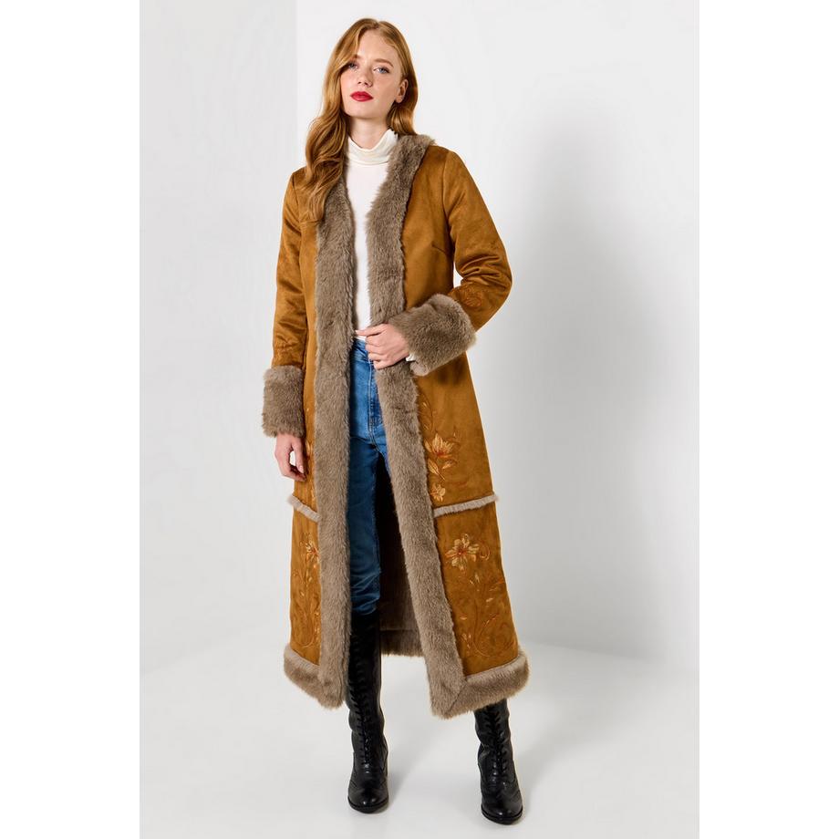Joe Browns Winter-Boho bestickter Mantel mit Kunstfellfutter  