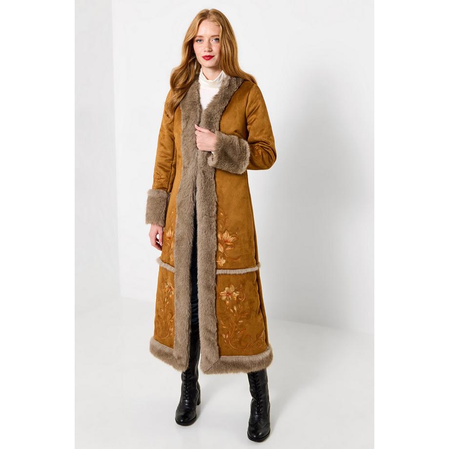 Joe Browns Winter-Boho bestickter Mantel mit Kunstfellfutter  