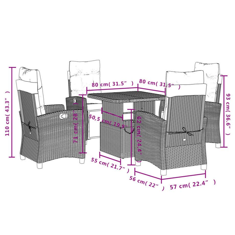VidaXL Ensemble de salle à manger de jardin rotin synthétique  