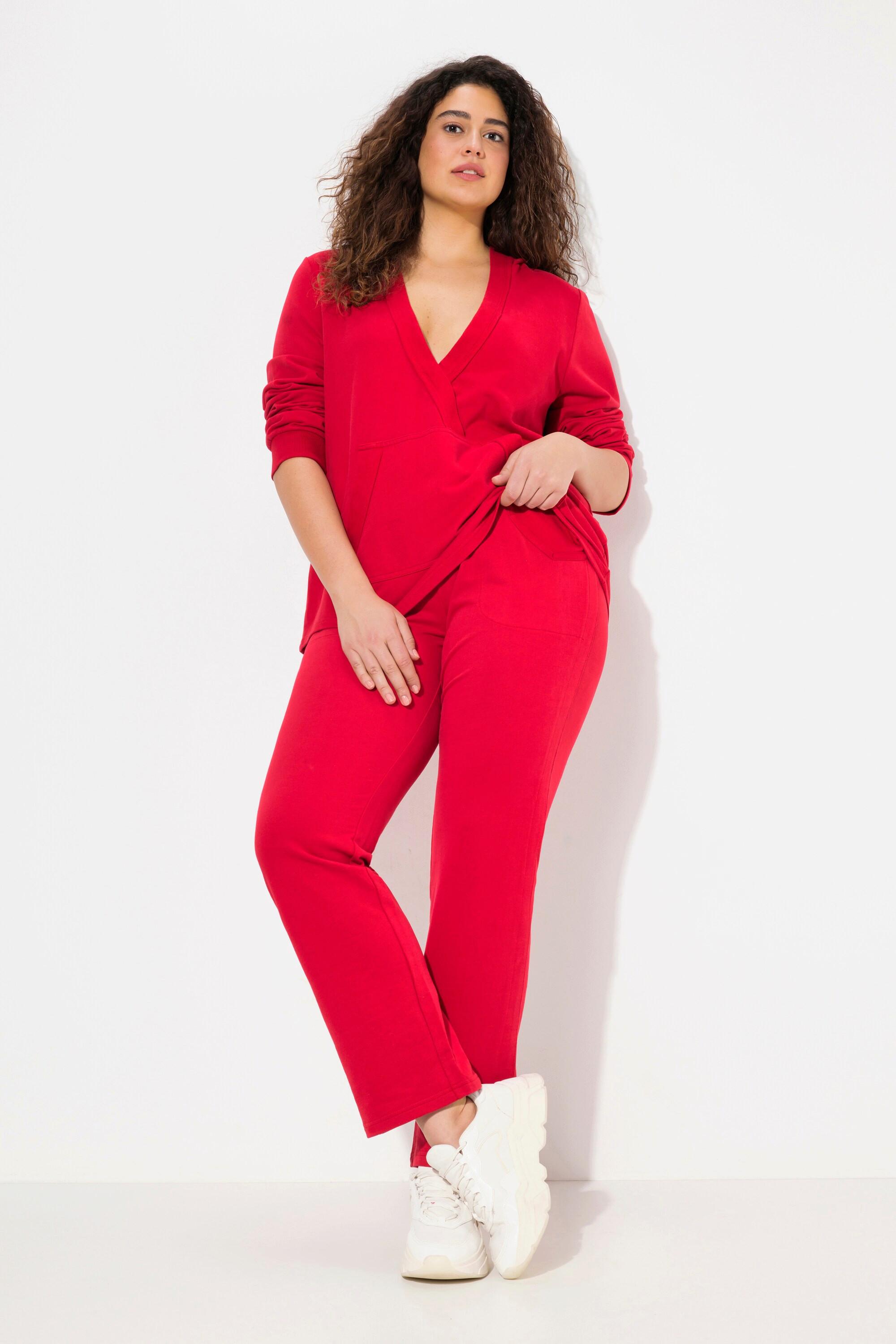 Ulla Popken  Pantalon en molleton Ruby, jambe droite, ceinture élastique et cordon de serrage 