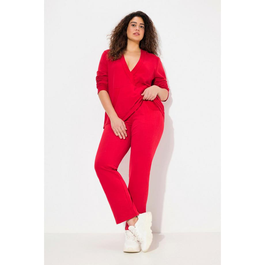 Ulla Popken Ruby Pantalon en Molleton Jambe Droite Ceinture Élastique Cordon de Serrage  