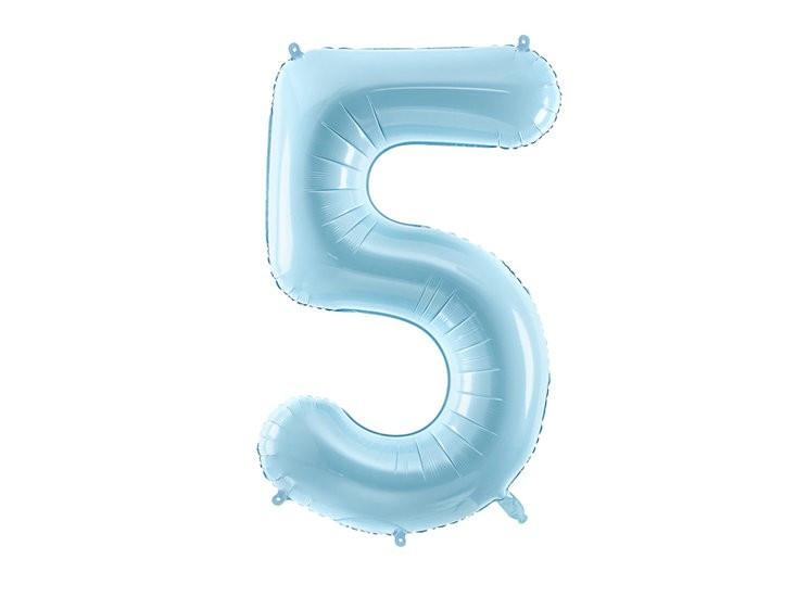 PartyDeco  Ballon Mylar Bleu Pastel Chiffre 5 
