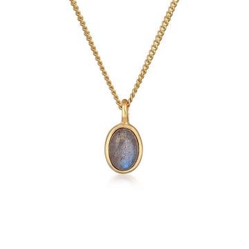 Collier Femmes Solitaire Pendentif Classique Elégant Avec Pierre Précieuse Labradorite En Or Jaune 375