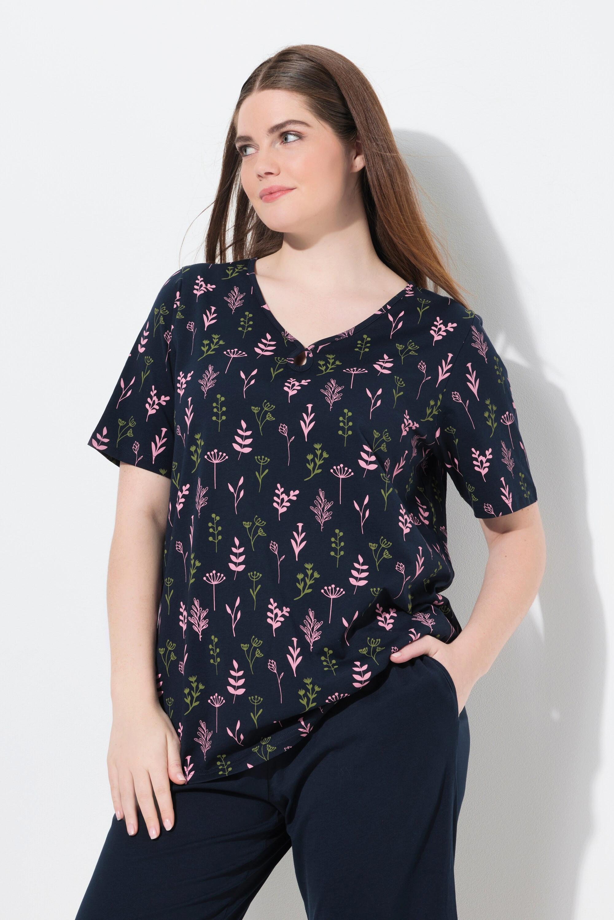 Ulla Popken Maglia del pigiama Scollo a V Mezze maniche Cotone biologico  