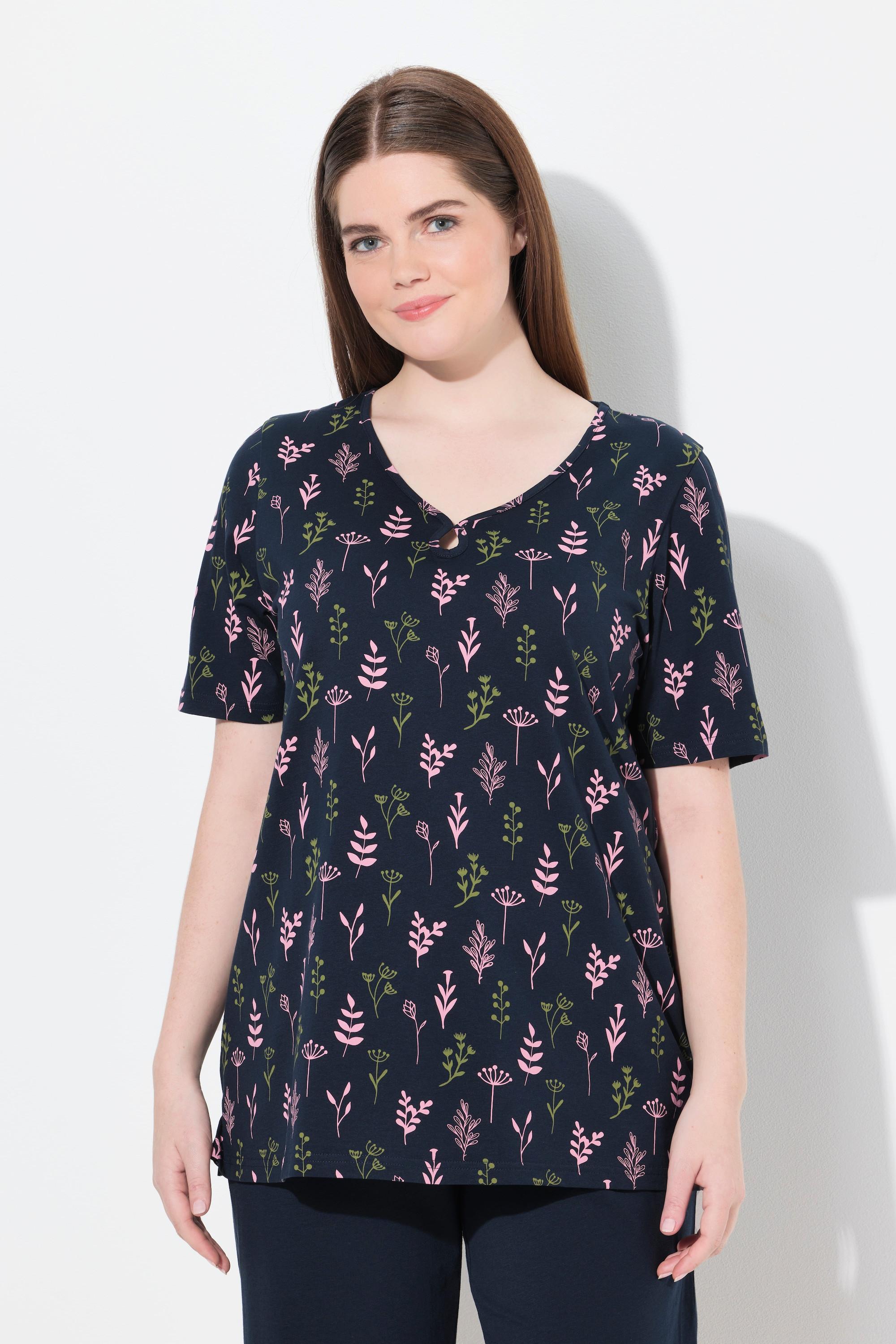 Ulla Popken Maglia del pigiama Scollo a V Mezze maniche Cotone biologico  