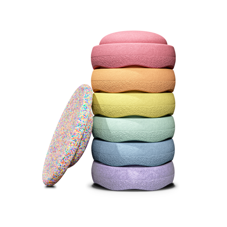 Stapelstein  Lot de 6 briques à empiler Rainbow pastel + brique à  empiler confettis pastel board, Stapelstein 