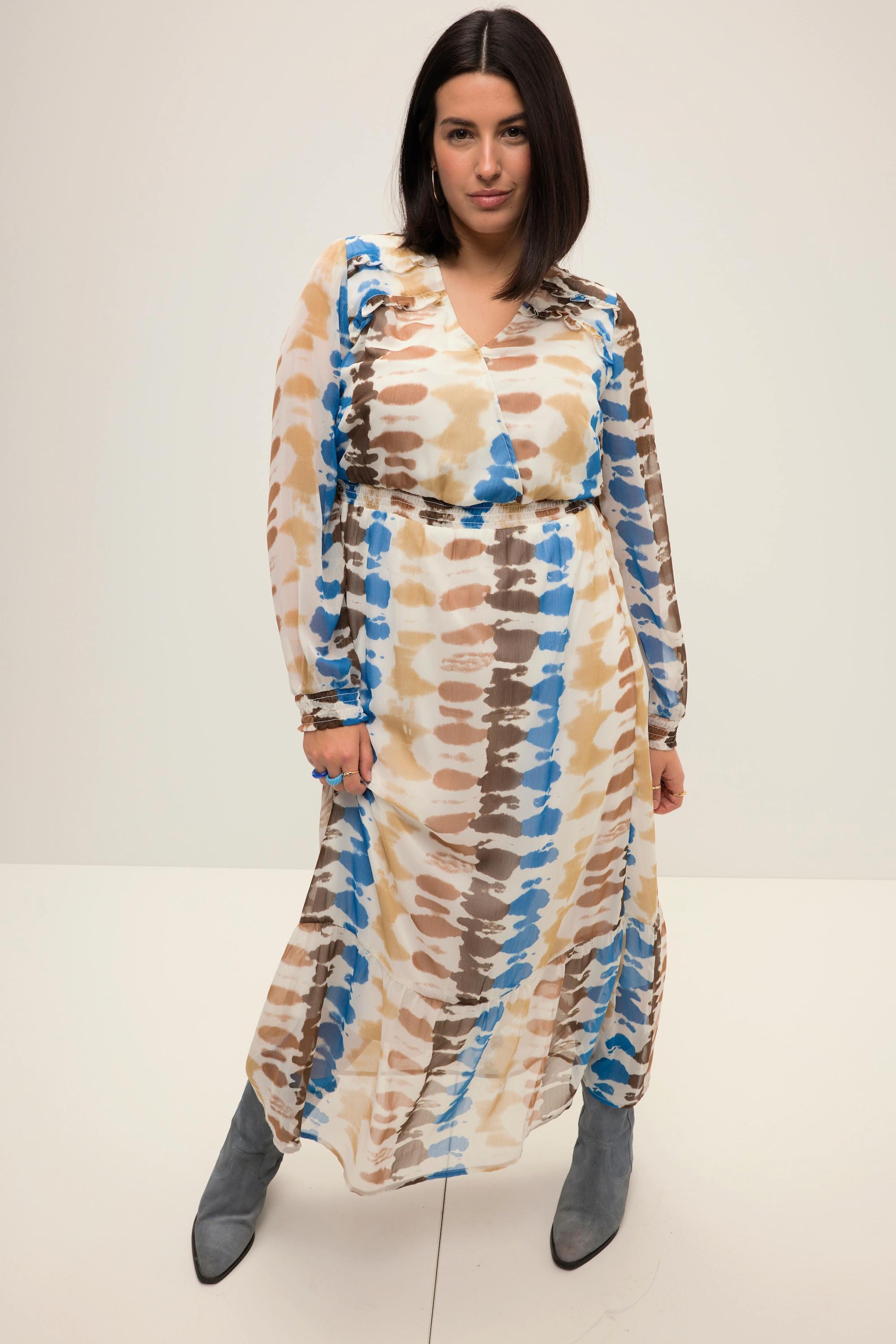 Studio Untold  Robe maxi, ligne A, imprimé batik, col V et manches longues 