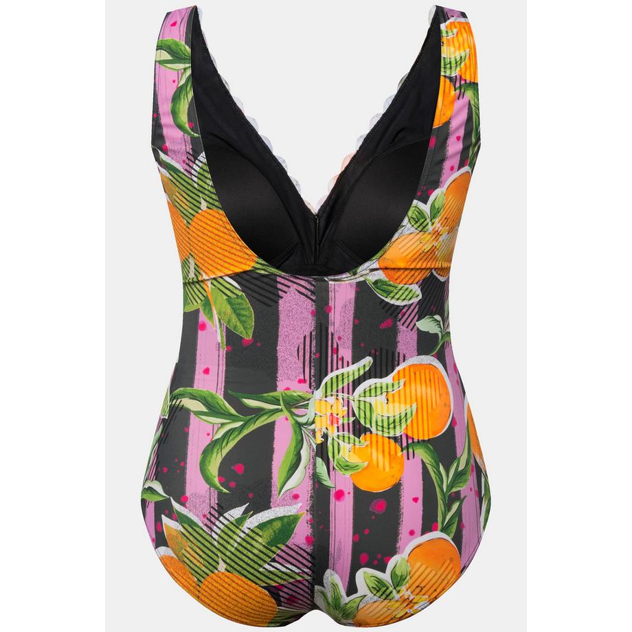Ulla Popken Badeanzug Orangen Softcups Neon Paspeln  