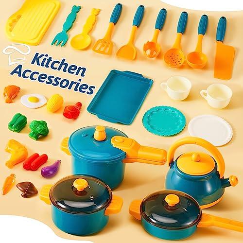 Activity-board  Accessoires de cuisine pour enfants, vaisselle de jeu, jouets pour enfants, accessoires de cuisine, jouets alimentaires, ustensiles de cuisine pour enfants avec casseroles et poêles 