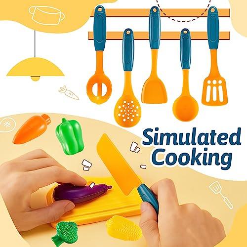 Activity-board  Accessoires de cuisine pour enfants, vaisselle de jeu, jouets pour enfants, accessoires de cuisine, jouets alimentaires, ustensiles de cuisine pour enfants avec casseroles et poêles 