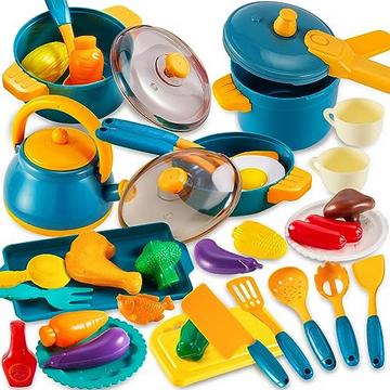 Accessoires de cuisine pour enfants, vaisselle de jeu, jouets pour enfants, accessoires de cuisine, jouets alimentaires, ustensiles de cuisine pour enfants avec casseroles et poêles