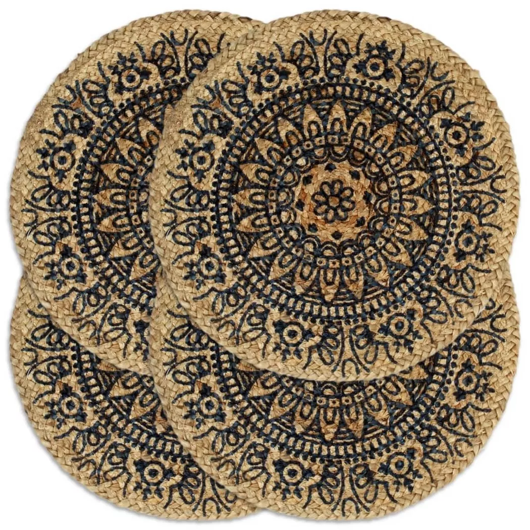 VidaXL - Napperons  pcs rond jute jute, 4 Stück, Bleu