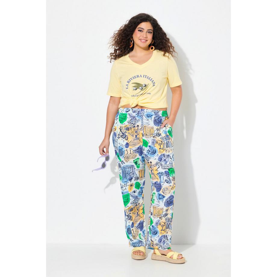 Ulla Popken Culotte Motif Vacances Jambe Large Taille Élastique  