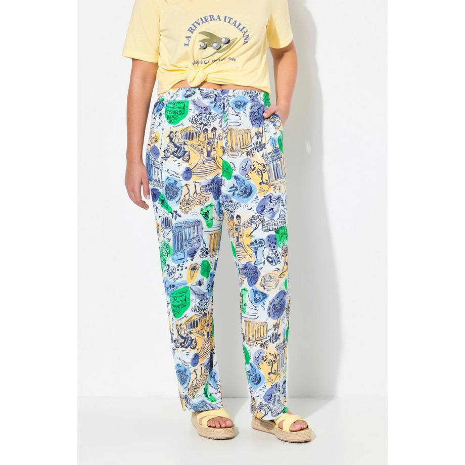 Ulla Popken Culotte Motif Vacances Jambe Large Taille Élastique  