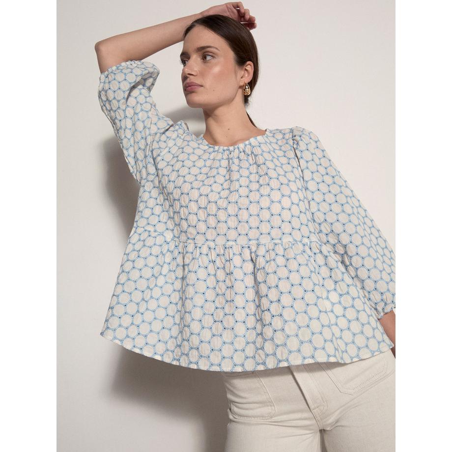APRICOT Top con orlo a peplum e ricamo a cerchi  