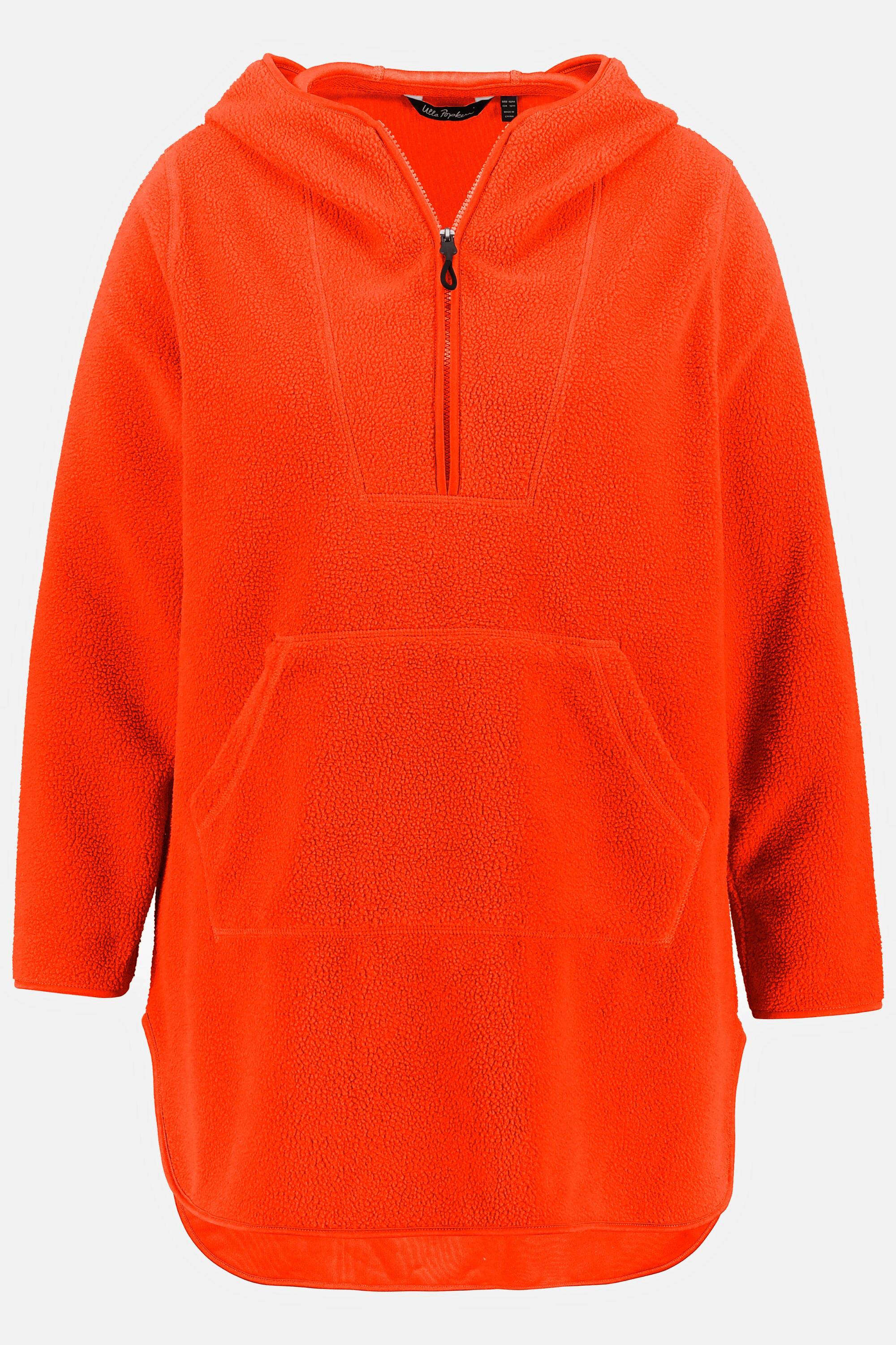 Ulla Popken  Pullover lungo di pellicciotto di pile con cappuccio, zip e maniche lunghe 