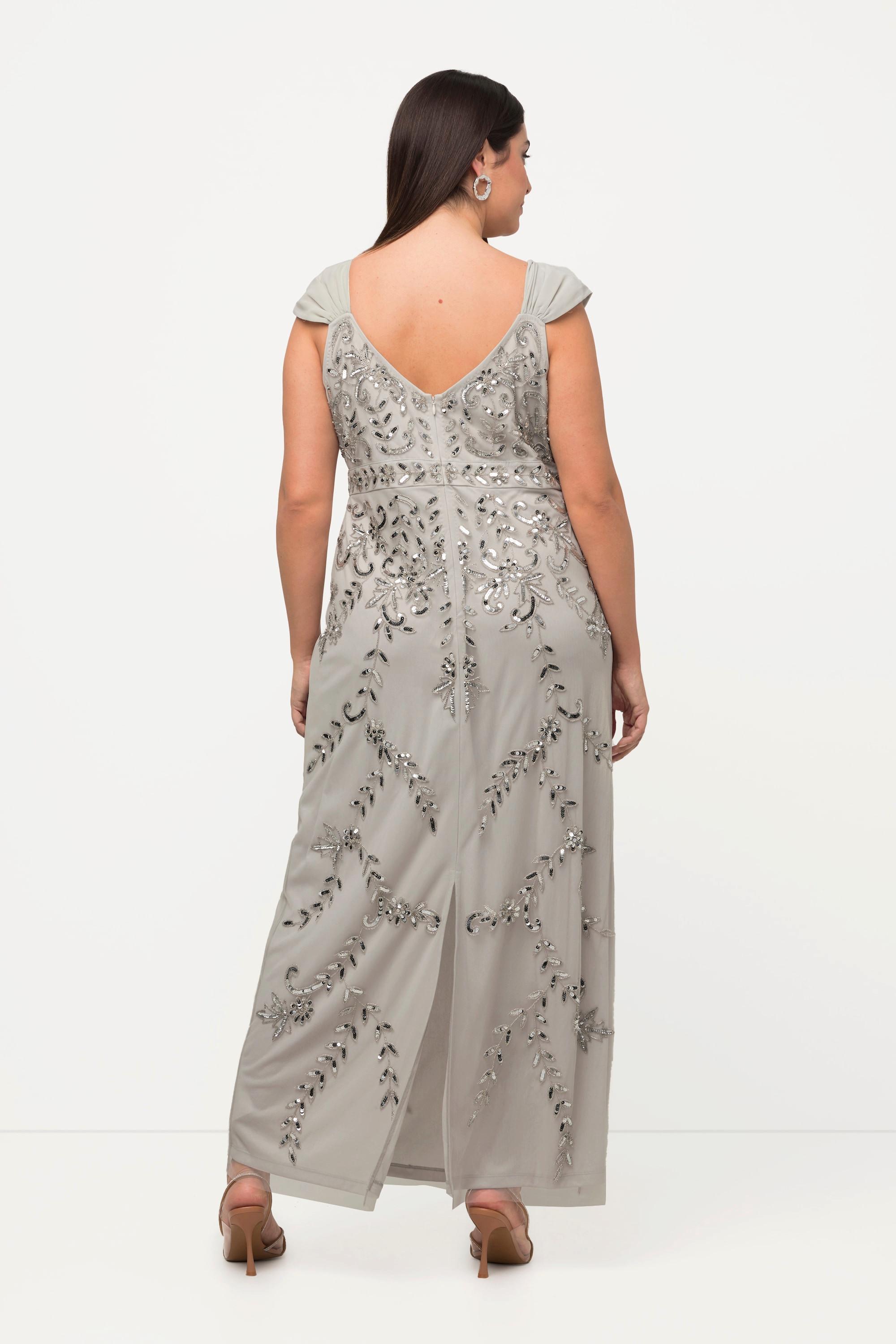 Ulla Popken Abito Spalline Paillettes Linea A Scollo V Senza Maniche  