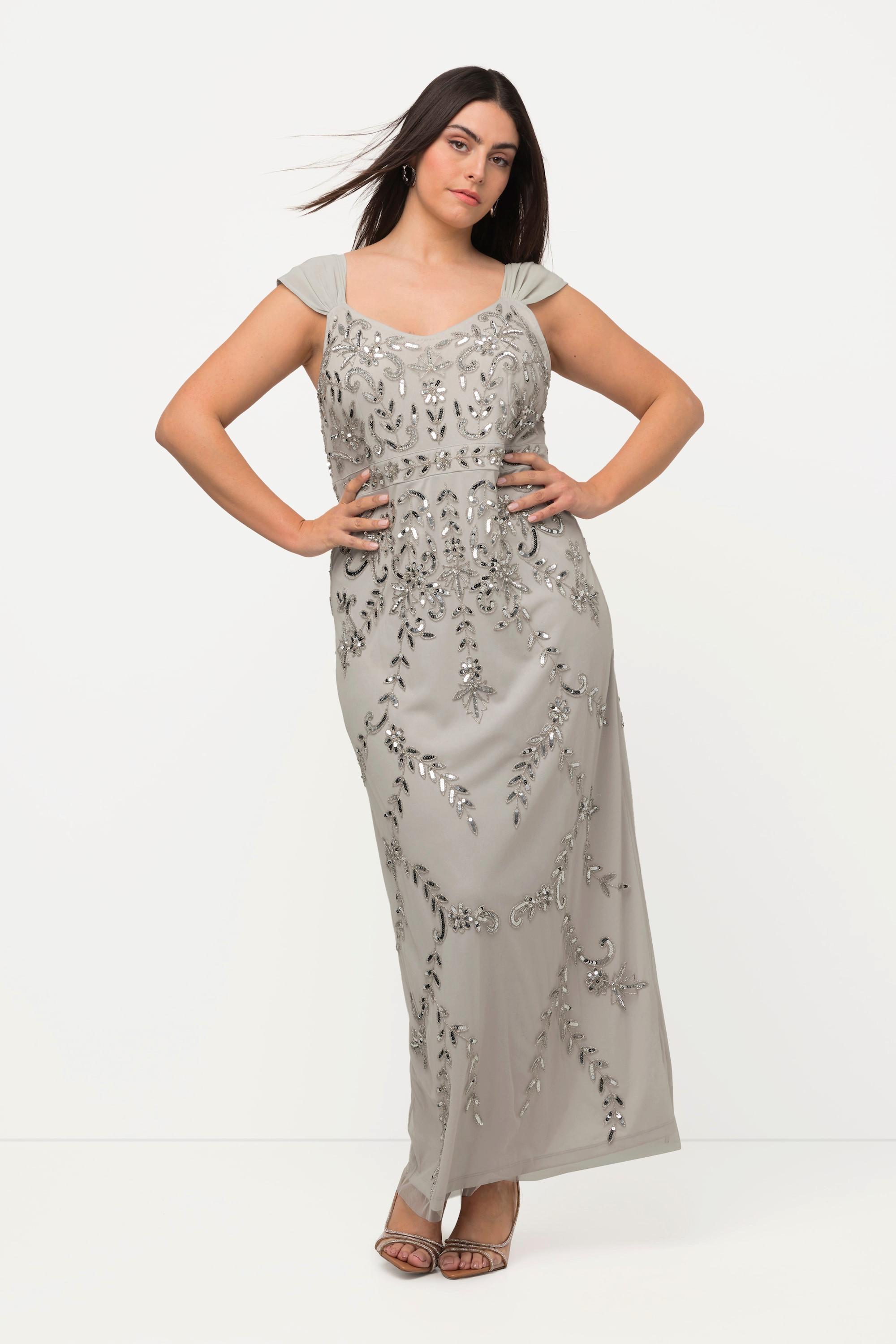 Ulla Popken Abito Spalline Paillettes Linea A Scollo V Senza Maniche  