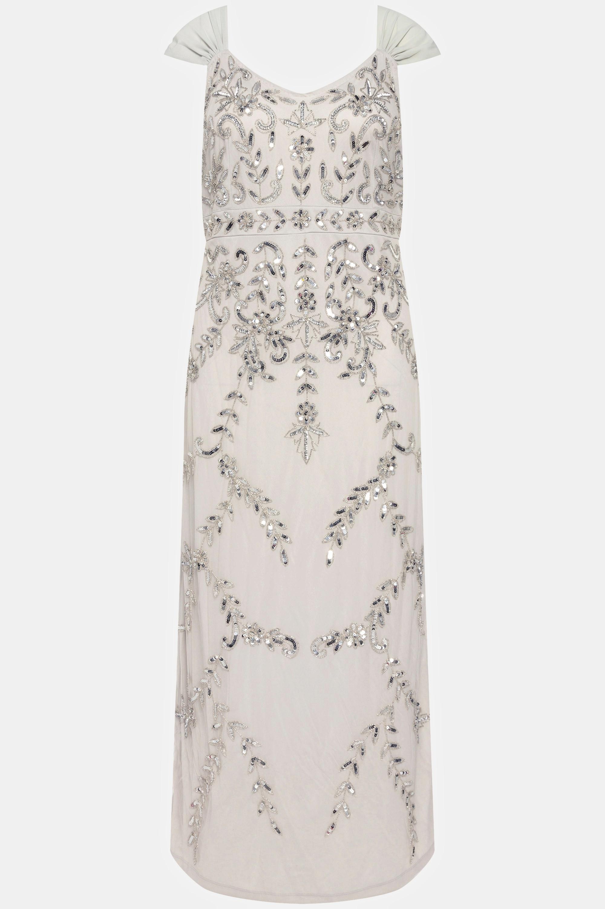 Ulla Popken Abito Spalline Paillettes Linea A Scollo V Senza Maniche  