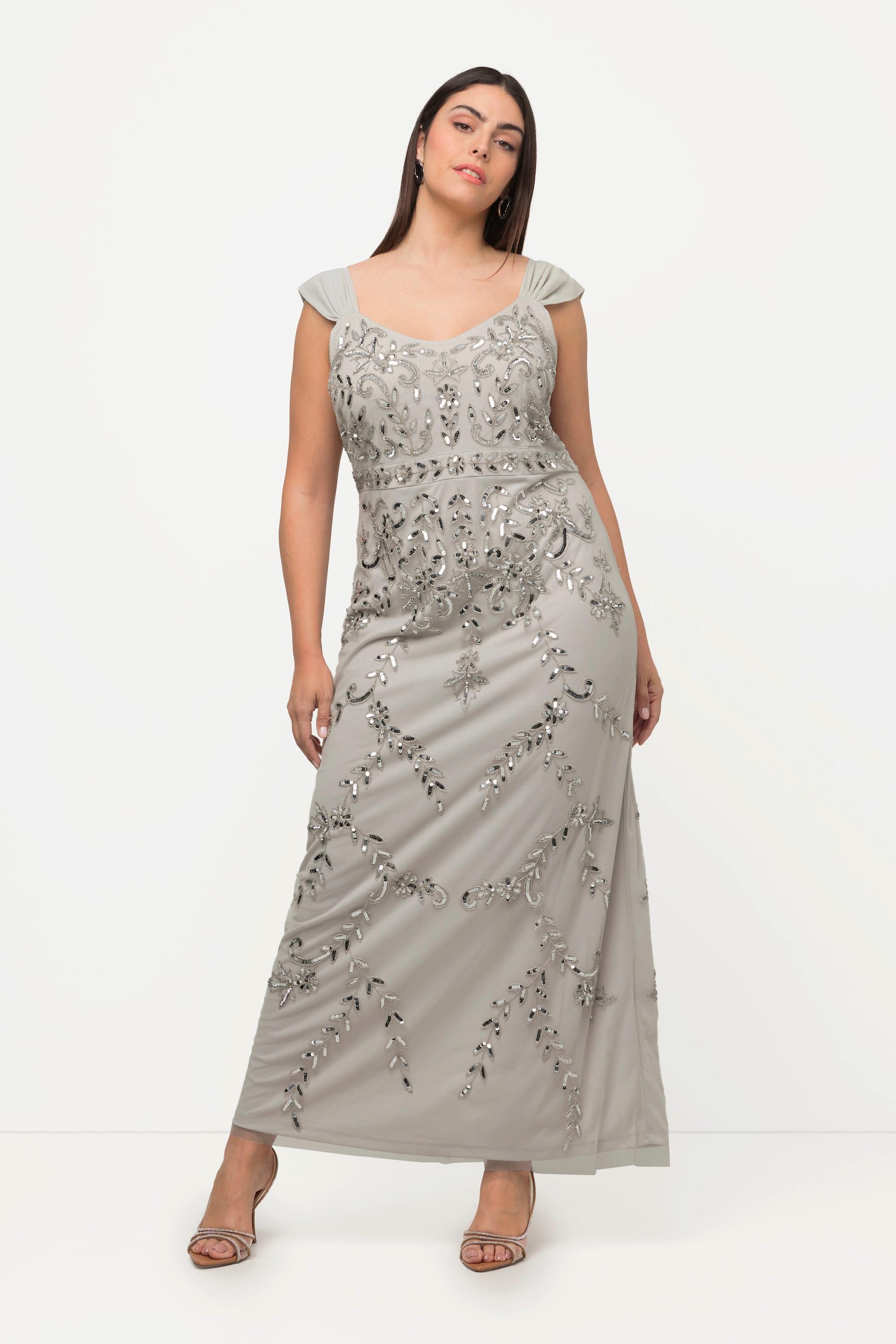 Ulla Popken Abito Spalline Paillettes Linea A Scollo V Senza Maniche  