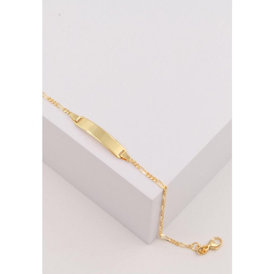MUAU Schmuck  Bracelet Bébé figaro or jaune 375, 14cm plaque de gravure 1,8cm 