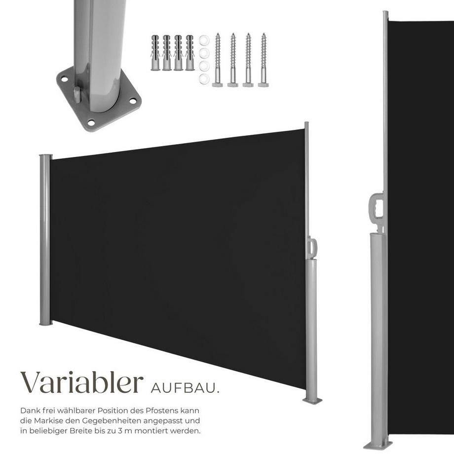 Tectake Seitenmarkise  aus Aluminium ausziehbar, blickdicht und wetterfest  