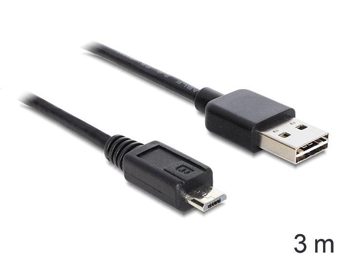 DeLock  EASY-USB 2.0-A - USB 2.0 micro-B, 3m USB Kabel USB A Micro-USB B Schwarz 