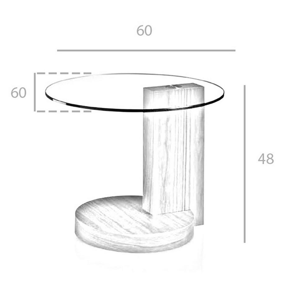 ANGEL CERDA Table d'angle ronde en verre trempé et noyer  