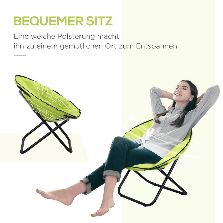 Northio  Campingstuhl Faltbar Campingsessel mit Lehne, Klappstuhl bis 120kg, gepolstert Moonchair Extra Breit, Faltsessel Outdoor Stuhl für Garten, Balkon, Camping, Gelb 