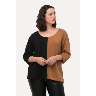 Ulla Popken  Sweat-shirt à col rond et manches 3/4, à-plats de couleurs 