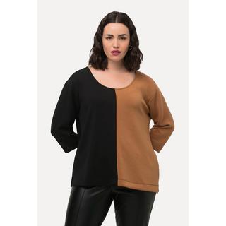 Ulla Popken  Sweat-shirt à col rond et manches 3/4, à-plats de couleurs 