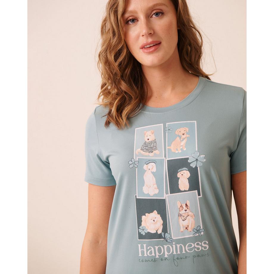 La Vie En Rose Chemise de nuit manches courtes ultra douce imprimé chiens parisiens  