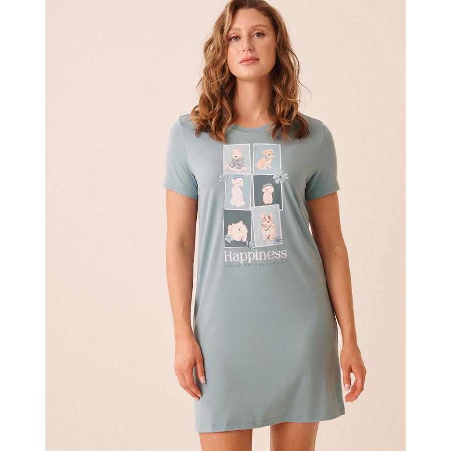 Chemise de nuit manches courtes ultra douce imprimé chiens parisiens