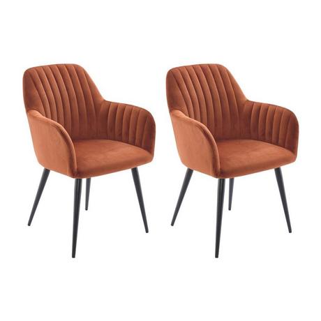 Vente-unique Lot de 2 chaises avec accoudoirs en velours et métal noir - Terracotta - ELEANA  