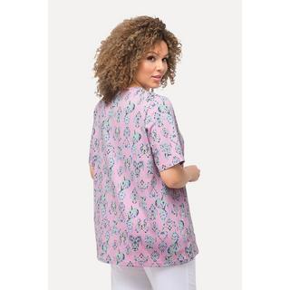 Ulla Popken  T-shirt dal taglio svasato con pieghe decorative, scollo a V e mezze maniche 