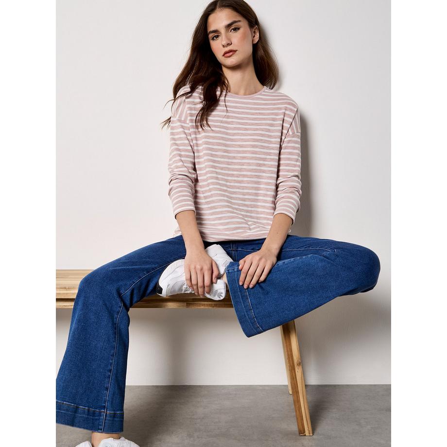 APRICOT Top a Maniche Lunghe a Righe in Jersey Slub  