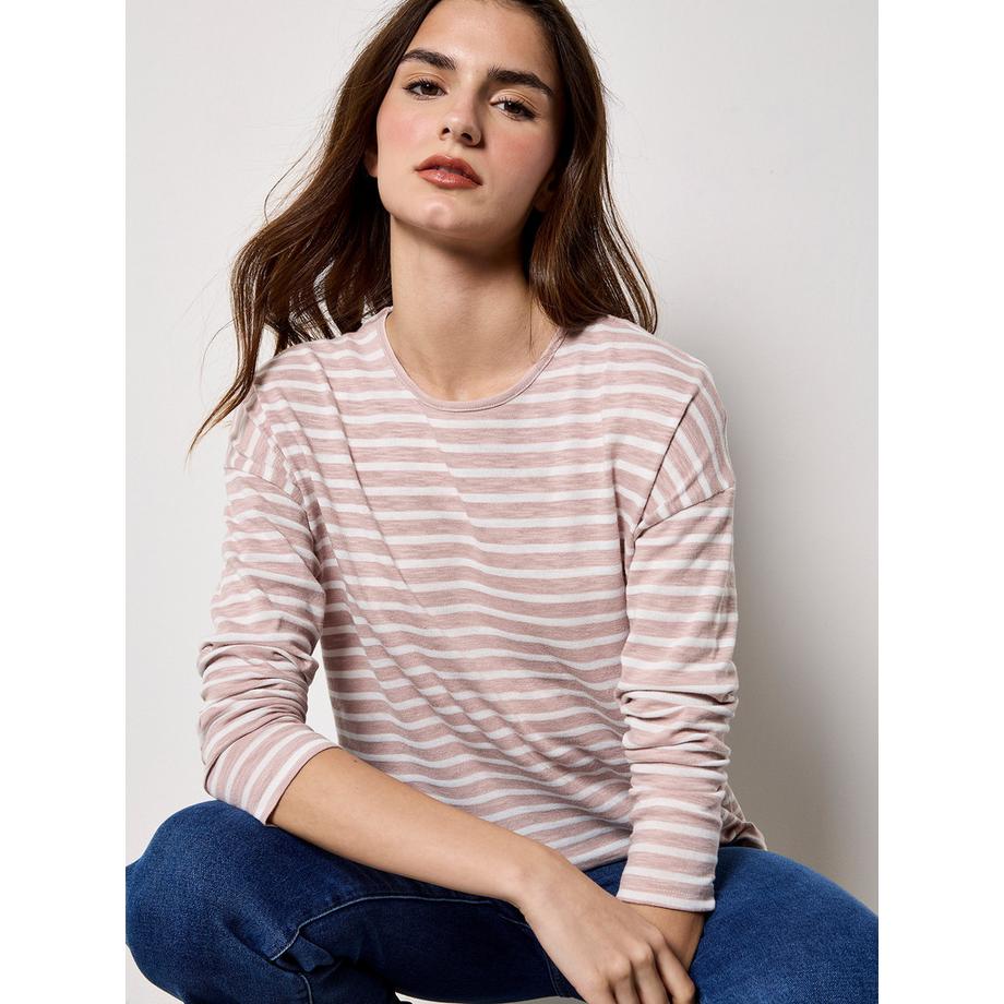 APRICOT Top a Maniche Lunghe a Righe in Jersey Slub  