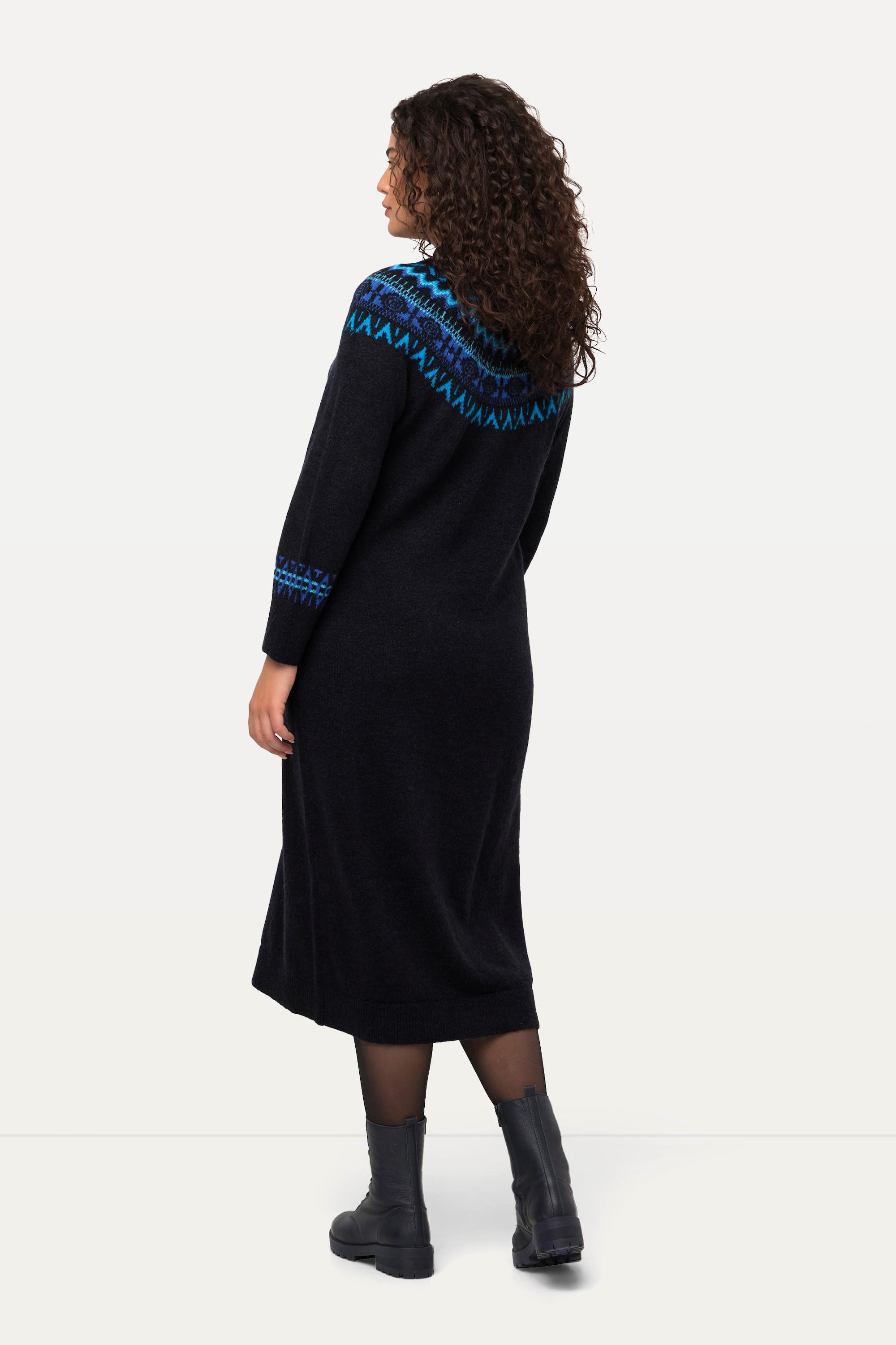 Ulla Popken  Robe midi en maille, col rond et manches longues, motif norvégien 