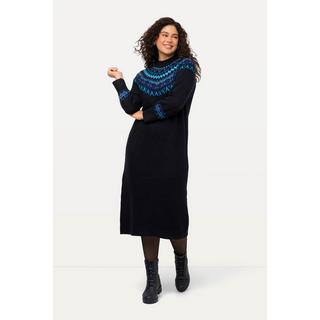 Ulla Popken  Robe midi en maille, col rond et manches longues, motif norvégien 