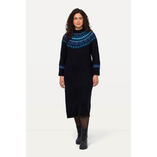 Ulla Popken  Robe midi en maille, col rond et manches longues, motif norvégien 