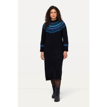 Robe midi en maille, col rond et manches longues, motif norvégien