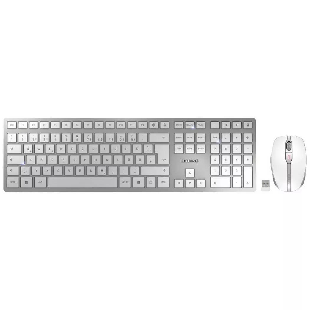 CHERRY DW 9100 SLIM keyboard Mouse included Universal RF Wireless + Bluetooth QWERTZ German Silver